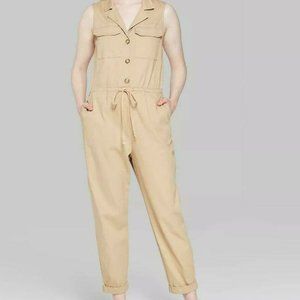 Sleeveless V-Neck Button-Front Utility Jumpsuit